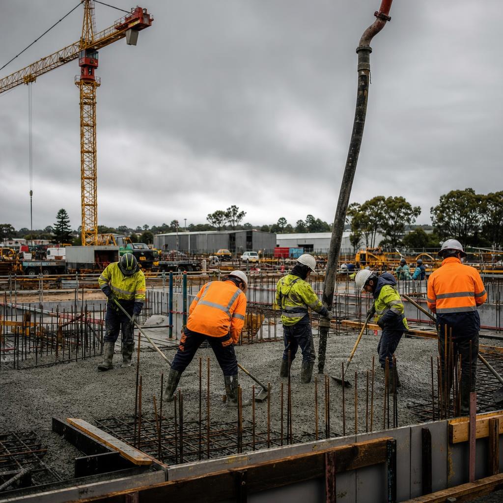 Workers on a construction site wearing full PPE